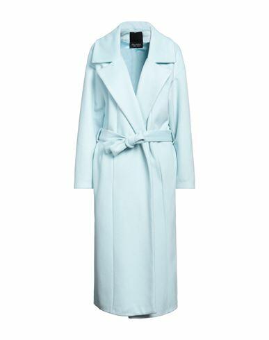 Yes London Woman Coat Sky blue Polyester, Viscose Cover