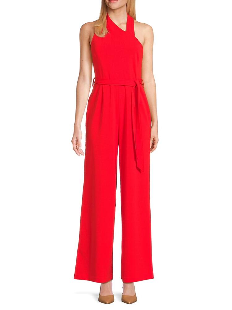 Calvin Klein Women's Solid Belted Jumpsuit - Tango Cover