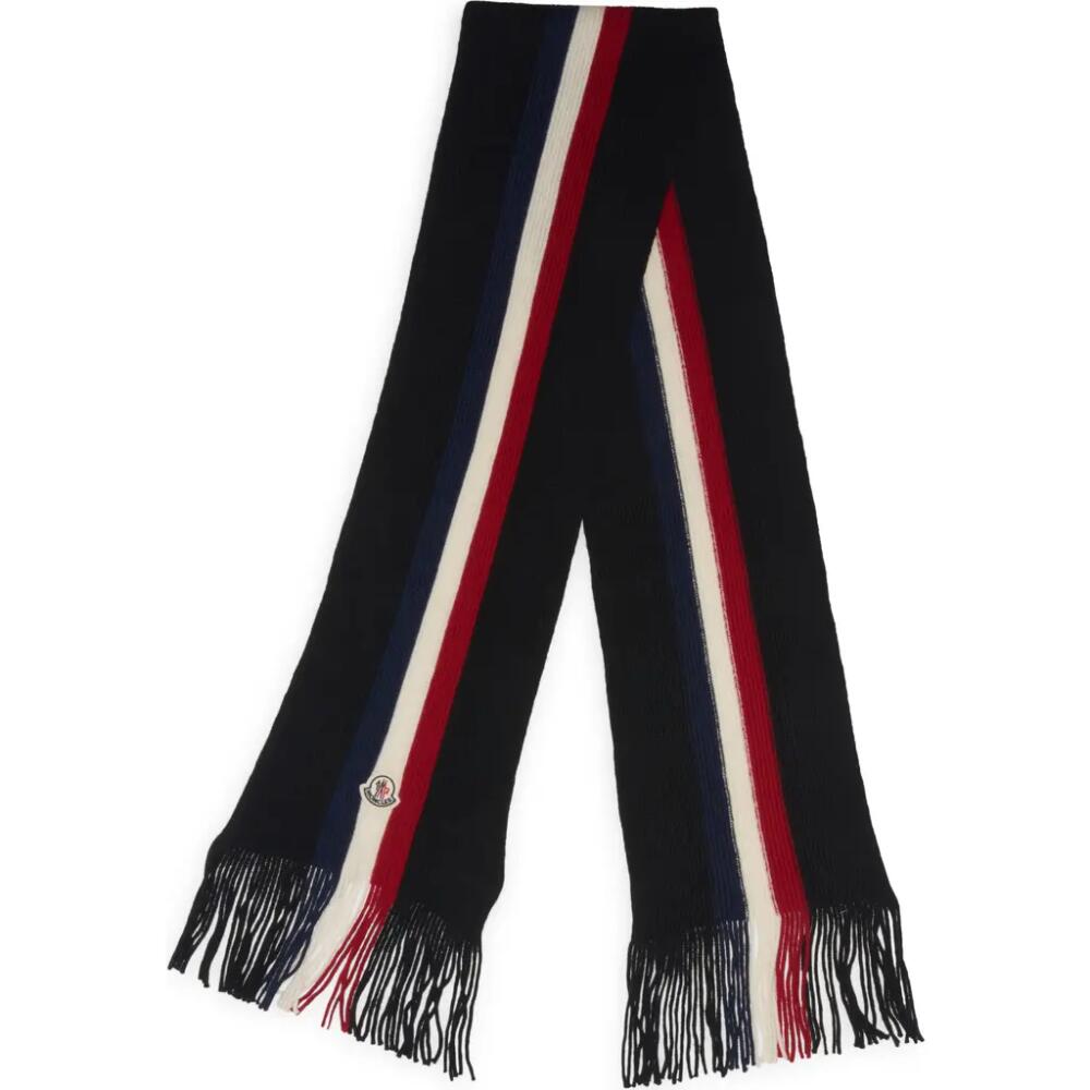 Moncler Logo Stripe Wool Scarf in Black Cover