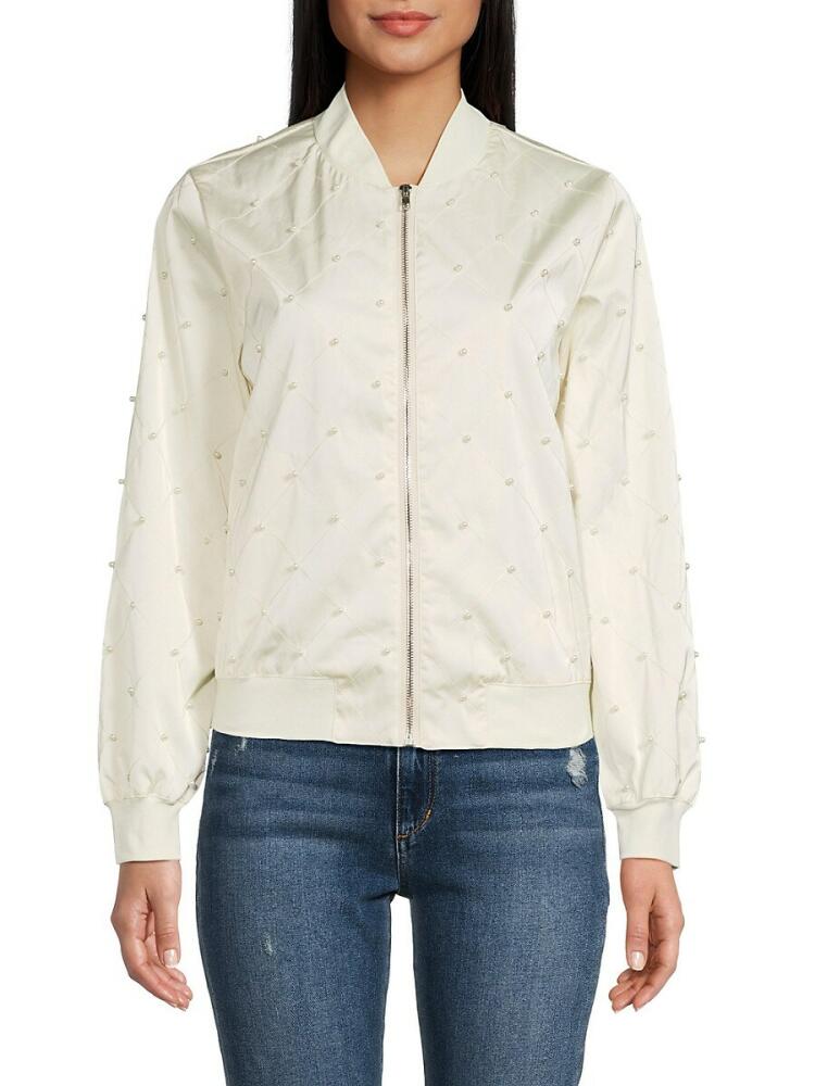 Wdny Women's Pearl Quilted Bomber Jacket - Cream Cover