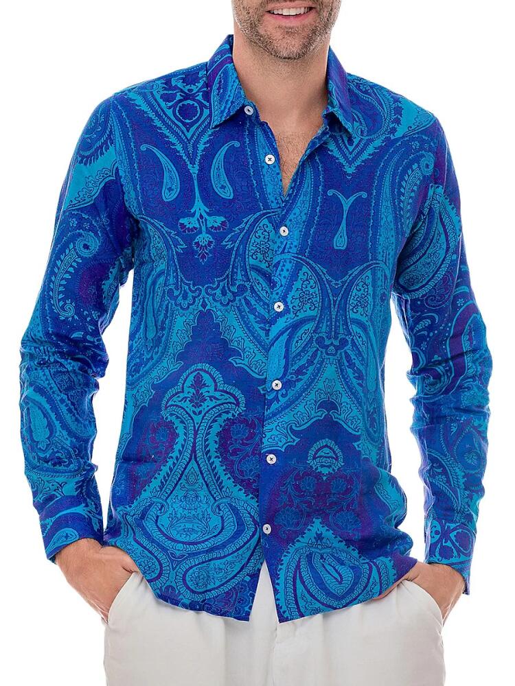 Ranee's Men's Paisley Print Linen Blend Shirt - Navy Cover