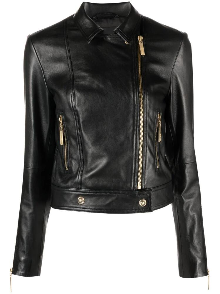 Just Cavalli logo-patch leather jacket - Black Cover