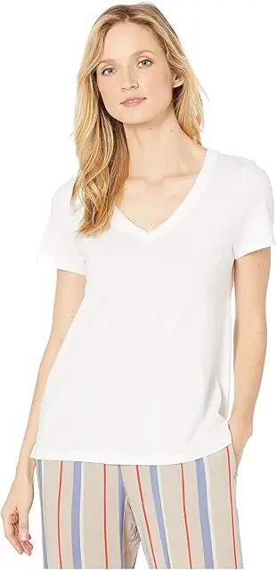 Hanro Sleep Lounge Short Sleeve V-Neck Shirt (White) Women's T Shirt Cover