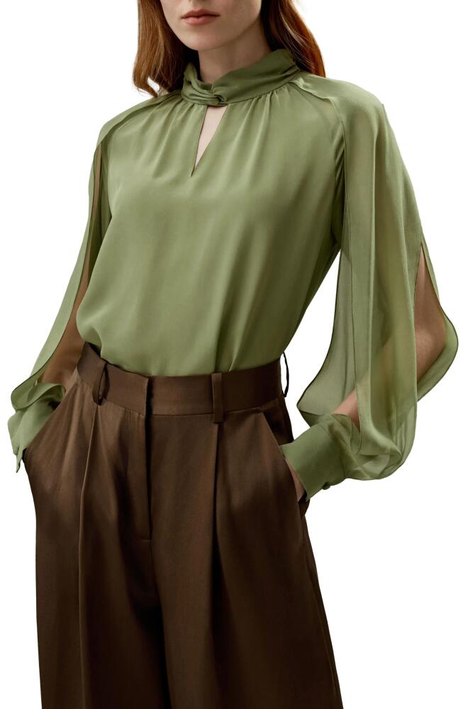 Lilysilk Side Slit Lantern Sleeve Silk Blouse in Pistachio Cover