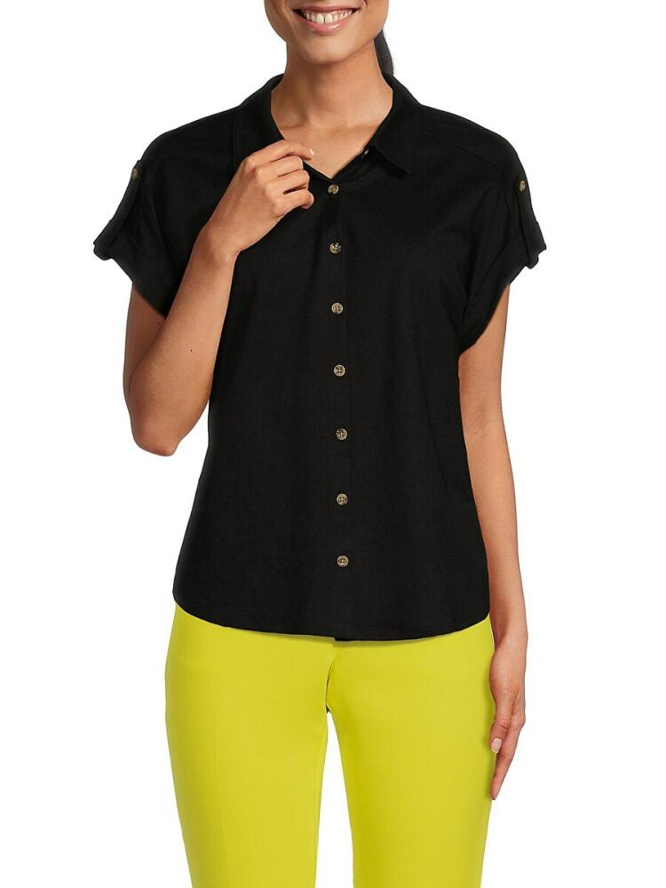 Bobeau Women's Short Sleeve Tab Cuff Shirt - Black Cover