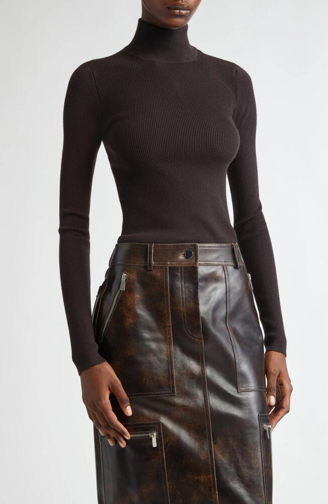 Michael Kors Collection Merino Wool Blend Rib Turtleneck Sweater in Chocolate Cover