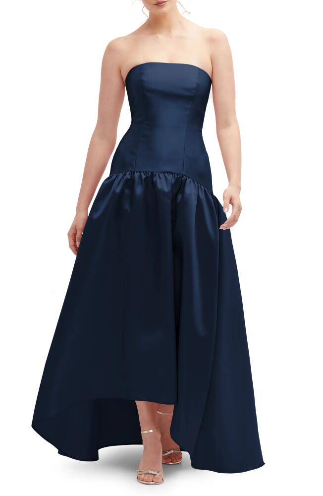 Alfred Sung Strapless High-Low Satin Gown in Midnight Cover