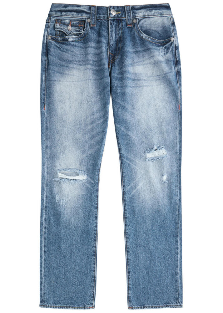 True Religion Ricky Distressed Straight-leg Jeans - Mid Blu Cover