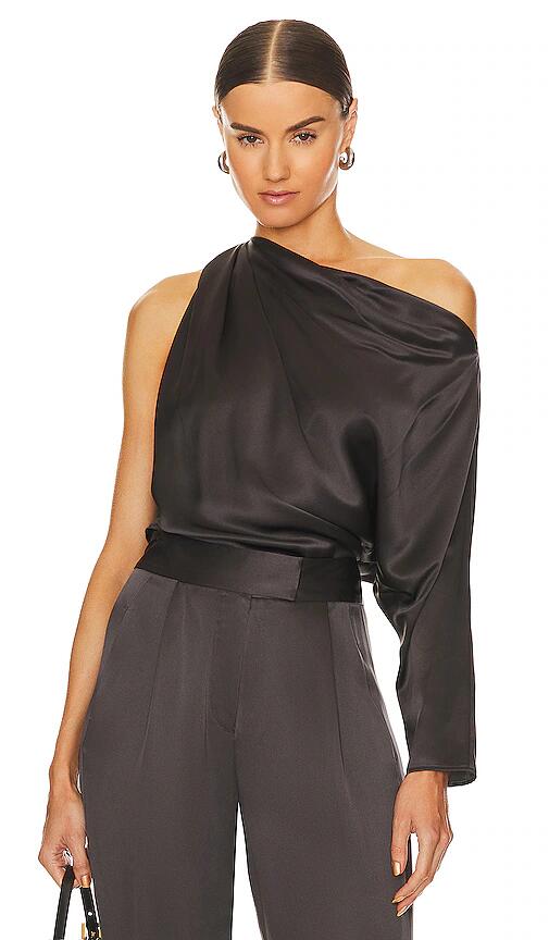 The Sei One Sleeve Drape Top in Black Cover