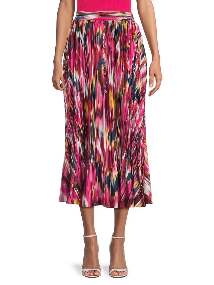 SIMKHAI Women's Dulce Abstract Pleated Midi Skirt - Amaranth A Cover