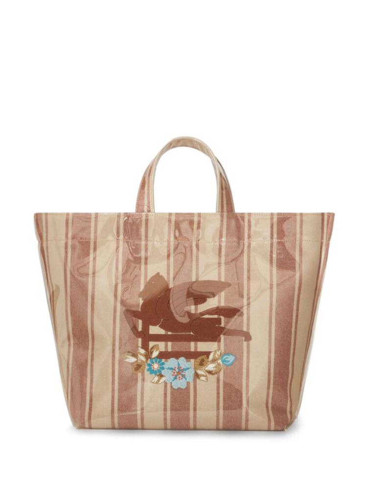 ETRO large Pegaso-motif striped-jacquard tote bag - Brown Cover