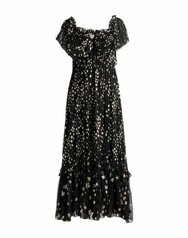 Loveshackfancy Woman Midi dress Black Silk, Metallic fiber Cover