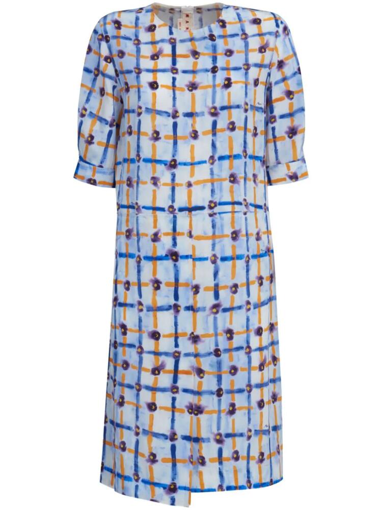 Marni floral-print asymmetric midi dress - Blue Cover