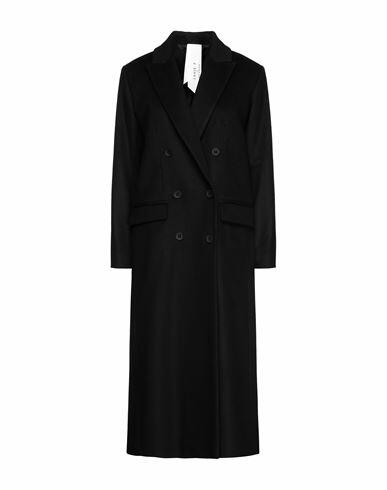 Annie P. Woman Coat Black Virgin Wool, Polyamide, Cashmere Cover