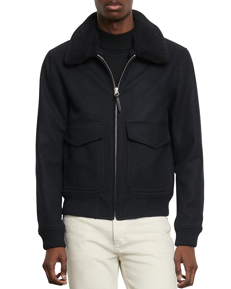 Sandro Shearling-Collar Aviator Jacket Cover