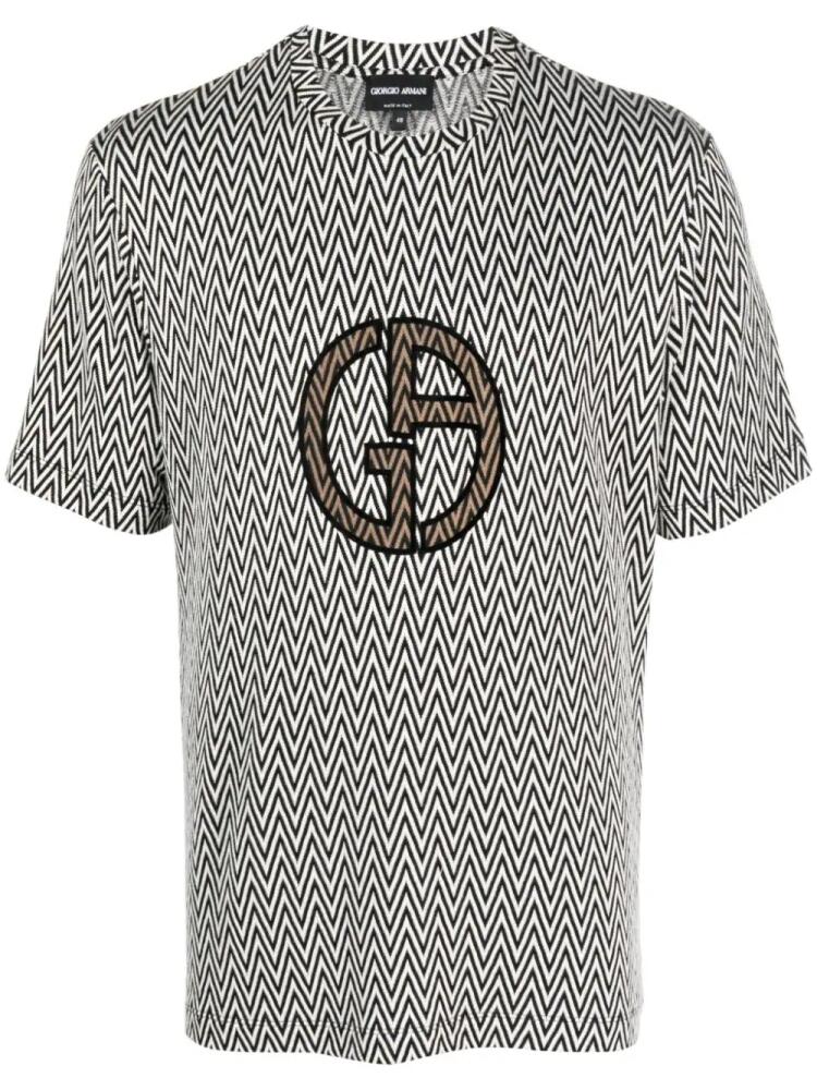 Giorgio Armani logo-embroidered zigzag T-shirt - Black Cover