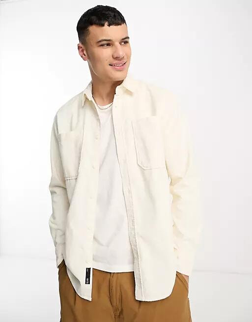 Only & Sons cord overshirt in cream-White Cover