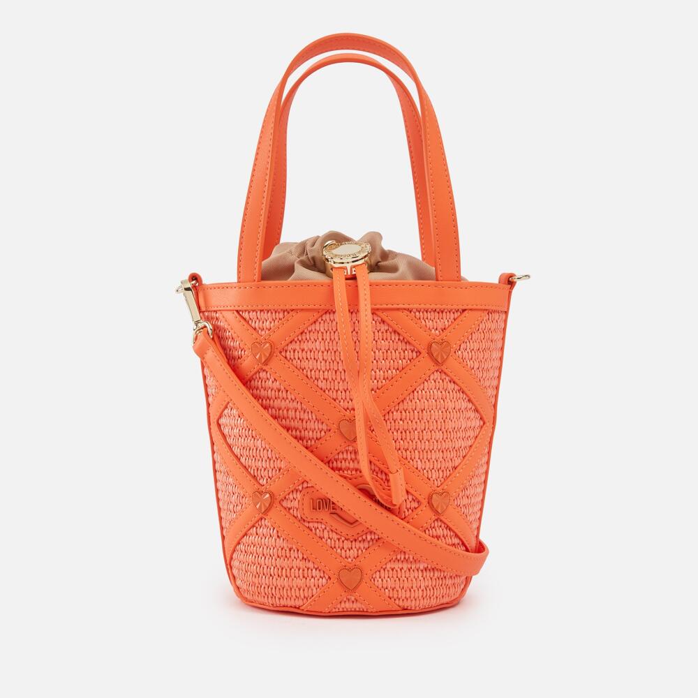 Love Moschino Borsa Studded Raffia and Faux Leather Bucket Bag Cover