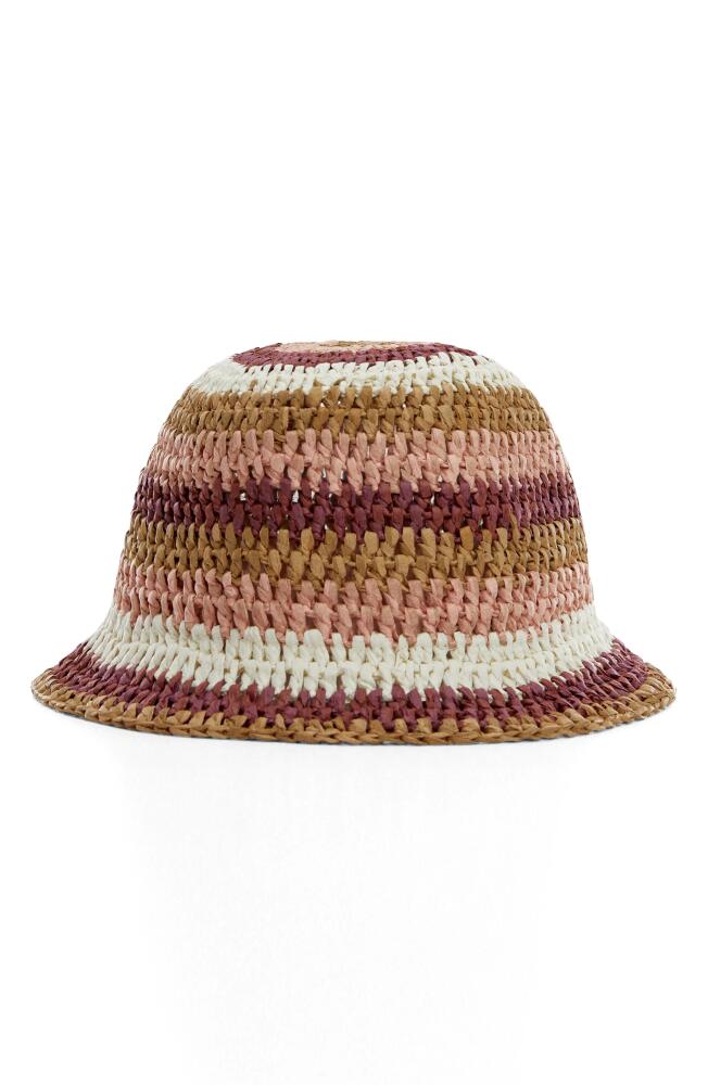 MANGO Stripe Woven Straw Bucket Hat in Brown Cover