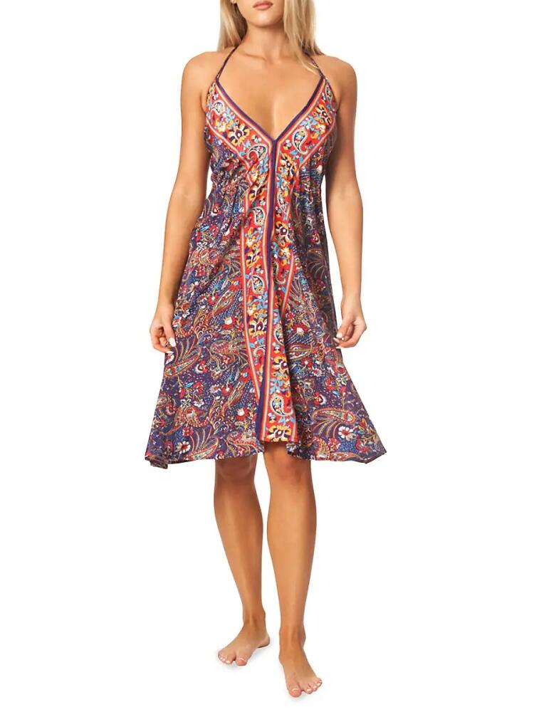 La Moda Clothing Women's Floral Paisley Halter Dress - Blue Multicolor Cover