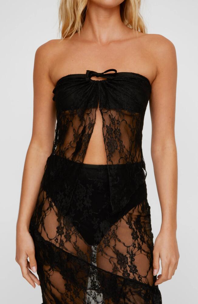 NASTY GAL Split Front Lace Bandeau Top in Black Cover