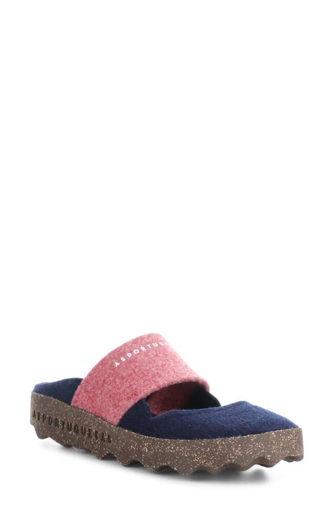 Asportuguesas by Fly London Canu Mule in Blue/Red Felt Cover