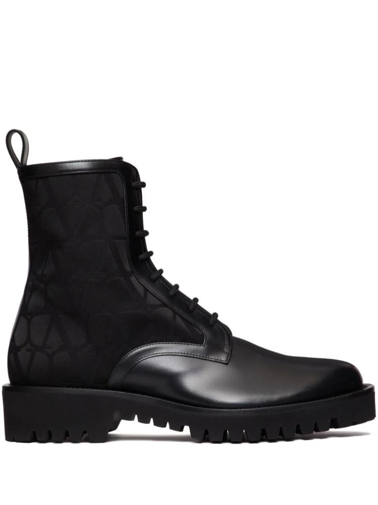 Valentino Garavani Toile Iconographe leather combat boots - Black Cover