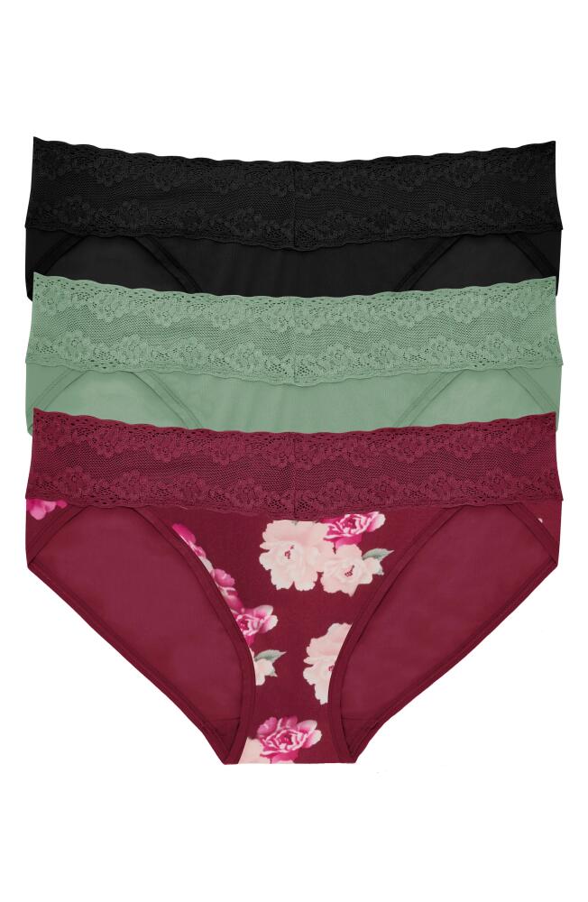 Natori Bliss Perfection 3-Pack Bikini Briefs in Dark Cherry Fp/oregano/black Cover