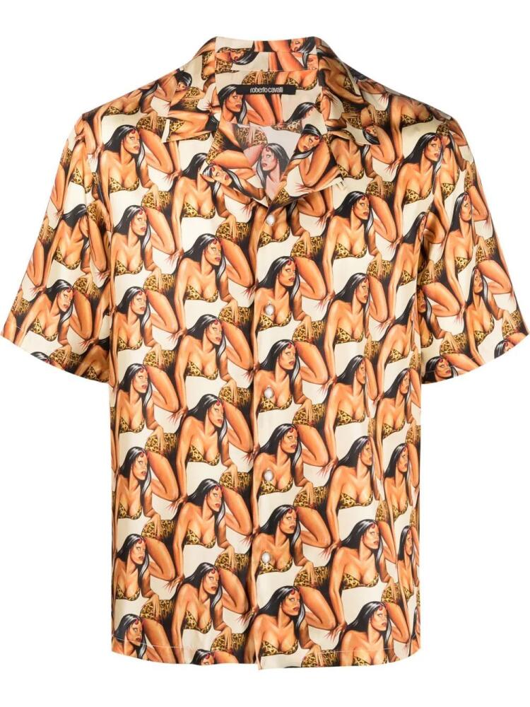 Roberto Cavalli all over graphic-print short-sleeve shirt - Neutrals Cover