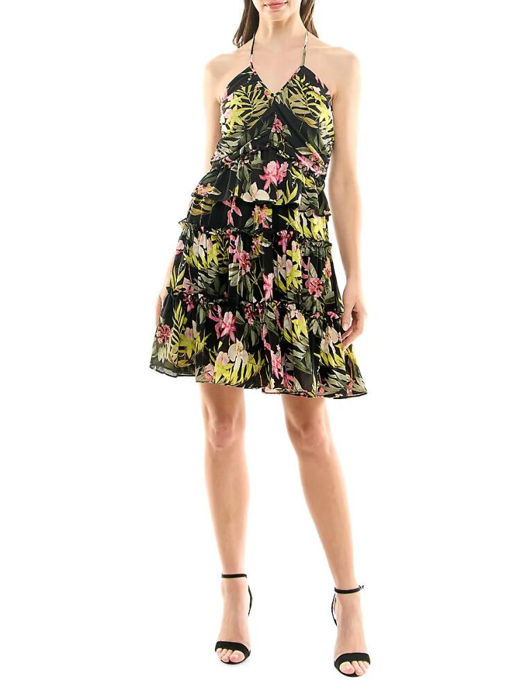 Nicole Miller Women's Floral Mini Halter Dress - Black Cover