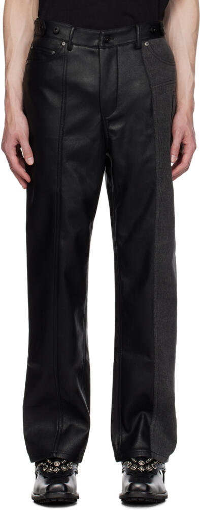 Feng Chen Wang Black Paneled Faux-Leather Jeans Cover