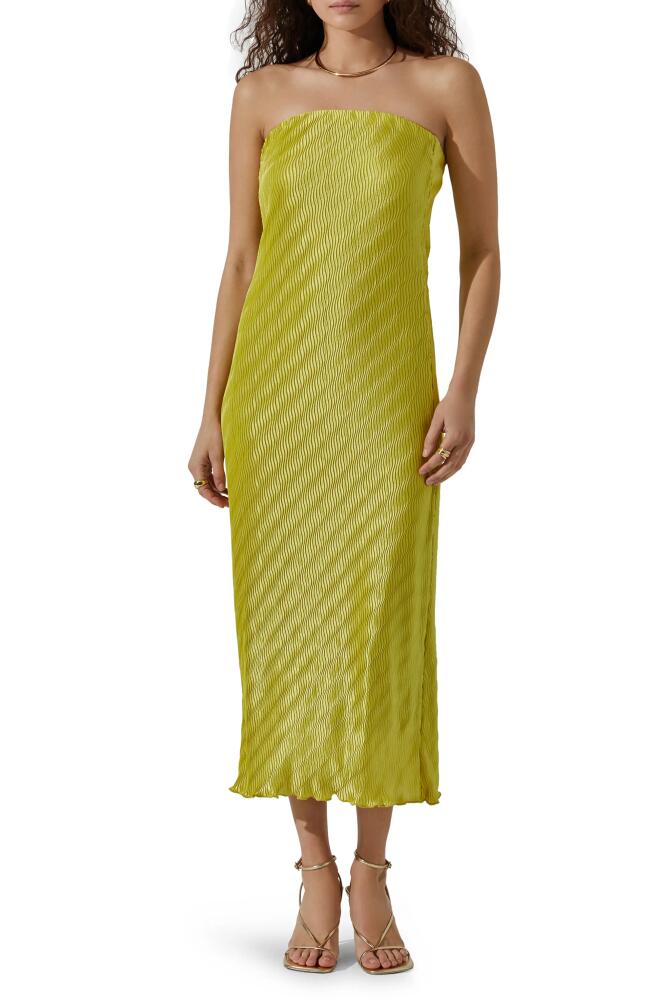 ASTR the Label Plissé Strapless Midi Dress in Avocado Cover