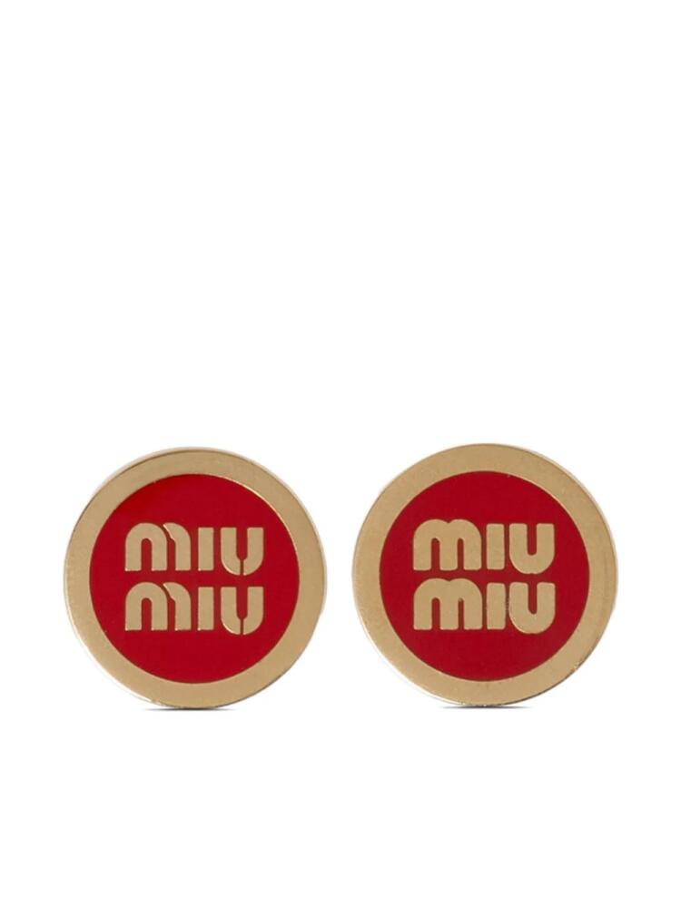 Miu Miu logo-lettering stud earrings - Gold Cover