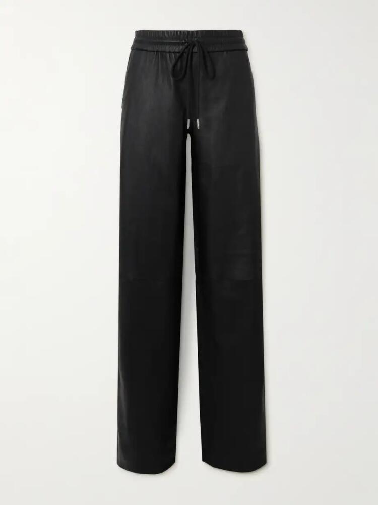 SPRWMN - Striped Leather Straight-leg Sweatpants - Black Cover