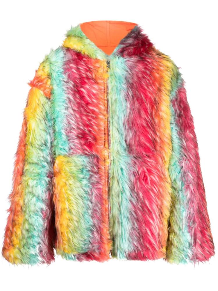 BLUEMARBLE striped reversible faux-fur hooded jacket - Orange Cover