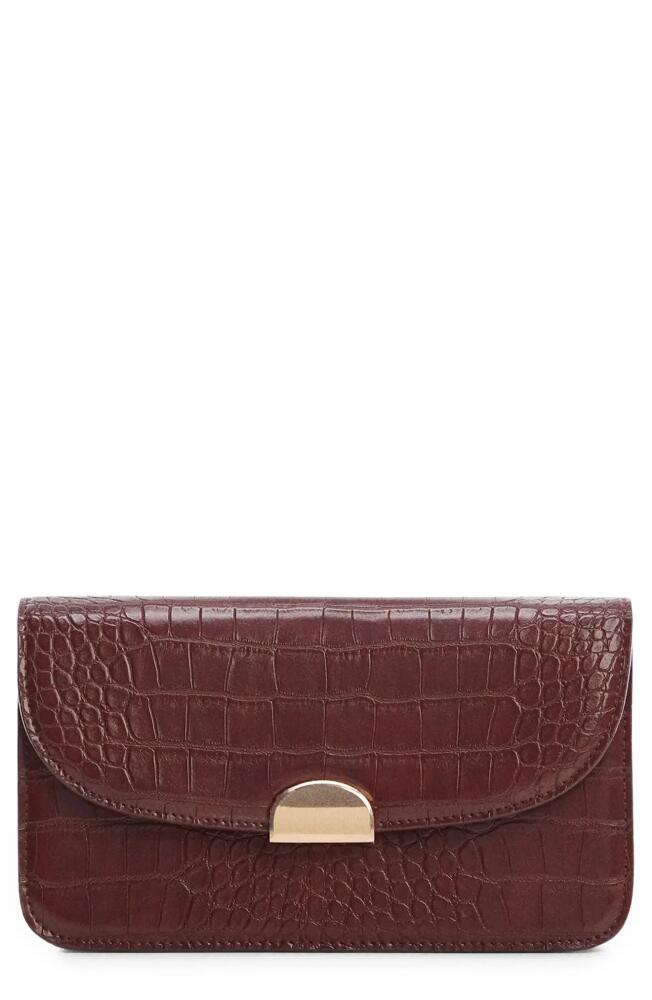 MANGO Croc Embossed Faux Leather Crossbody Bag in Burgundy Cover