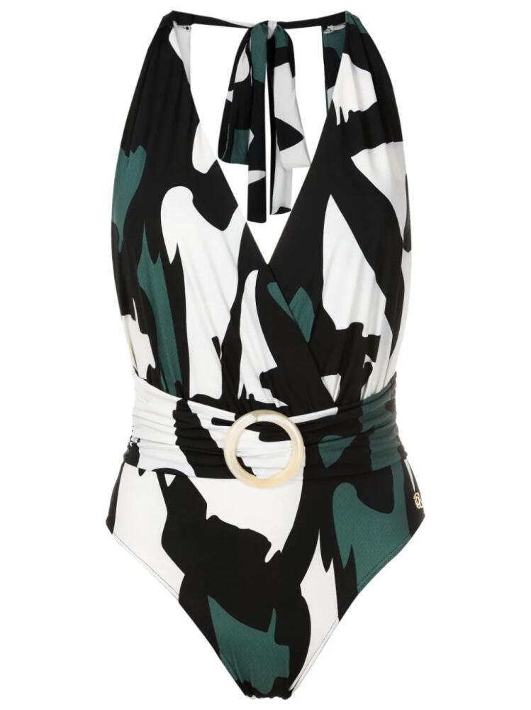 Brigitte abstract-pattern halterneck-tie swimsuit - Multicolour Cover