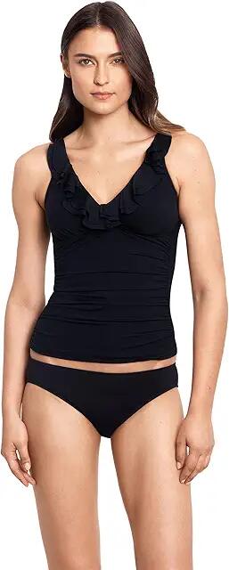 Lauren Ralph Lauren Beach Club Solids Ruffle Underwire Tankini (Black) Women's Swimwear Cover