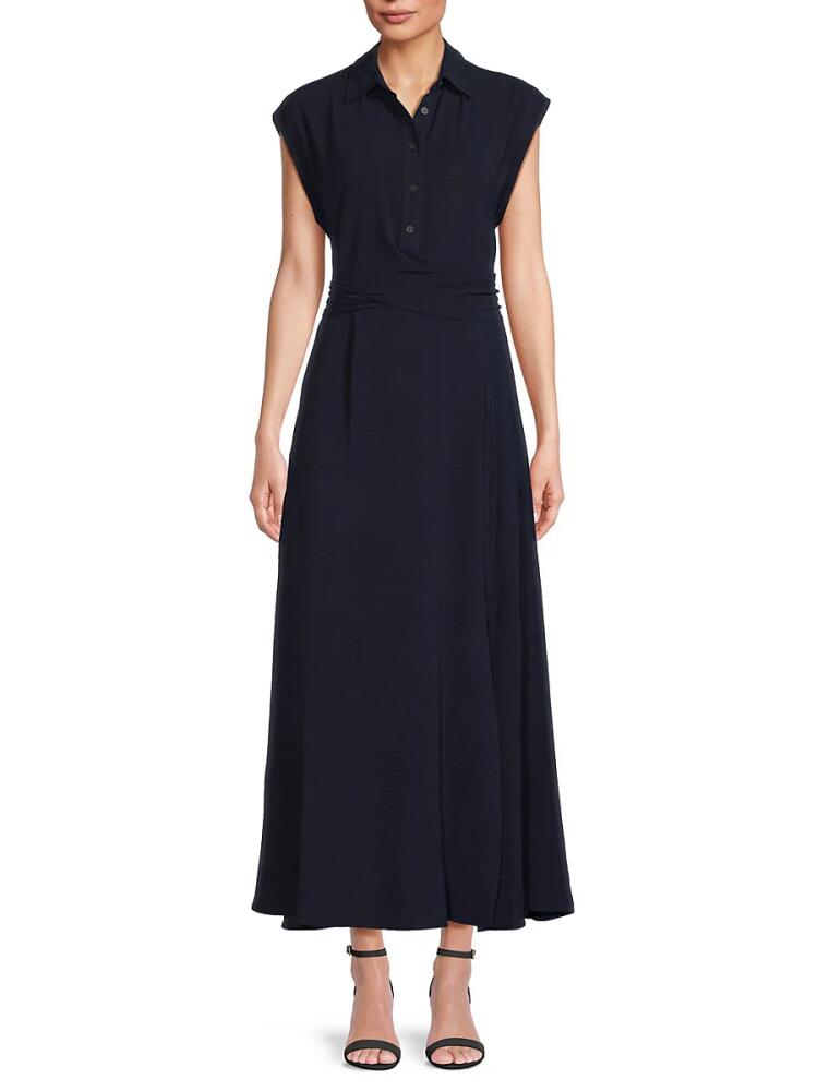 Calvin Klein Women's Spread Collar Belted Maxi Dress - Indigo Cover