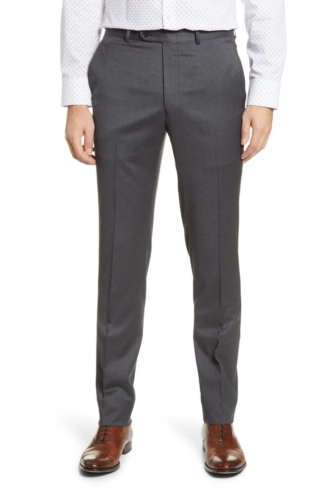 Peter Millar Harker Flat Front Solid Stretch Wool Dress Pants in Medium Grey Cover