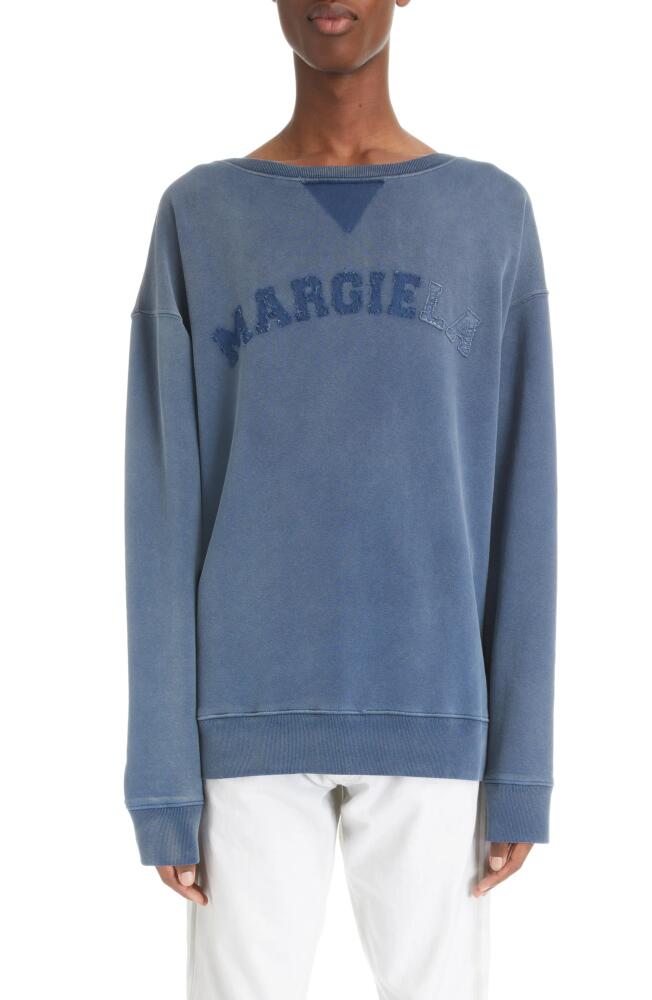 Maison Margiela Distressed Appliqué Logo Cotton Sweatshirt in Blue Cover