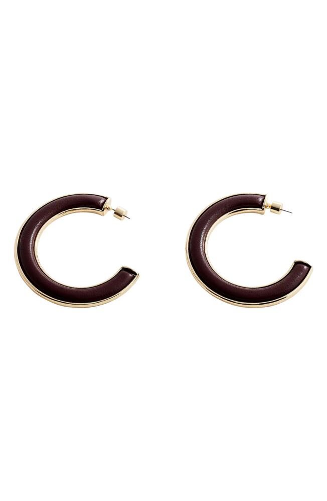 MANGO Faux Leather Hoop Earrings in Gold/brown Cover