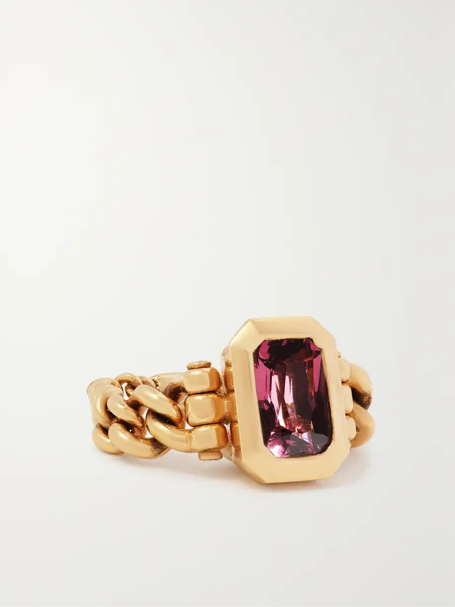 MAOR - Curb Chain 18-karat Gold Tourmaline Ring - 6 Cover