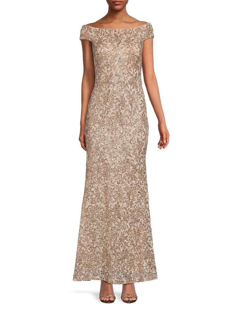 Vince Camuto Women's Sequin Lace Trumpet Gown - Sand Cover