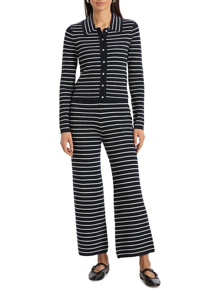 Bagatelle Women's 2-Piece Striped KniTshirt & Pants Set - Navy Ivory Cover