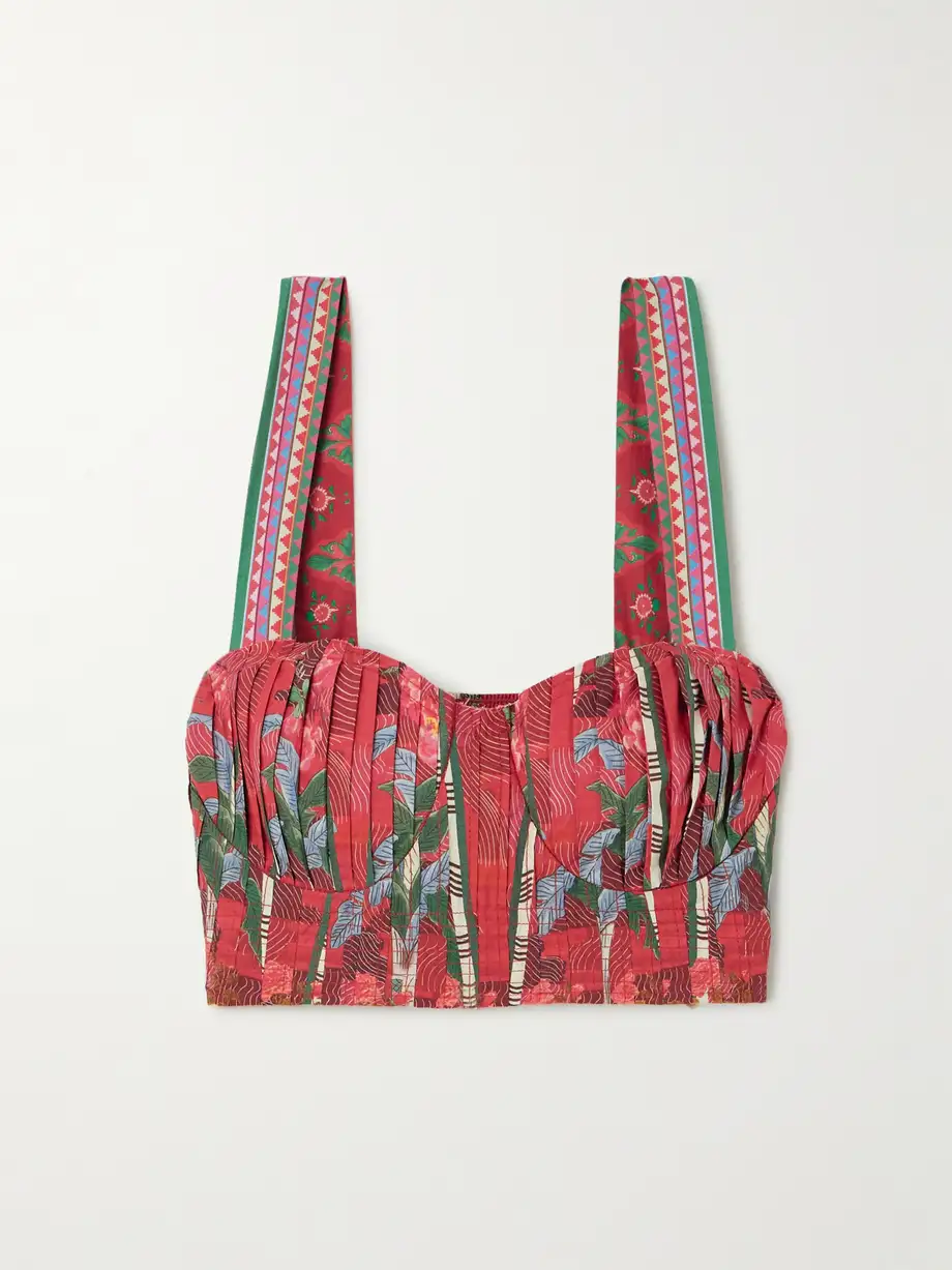 Emporio Sirenuse - + Net Sustain Dalia Pleated Printed Cotton Bustier Top - Red Cover