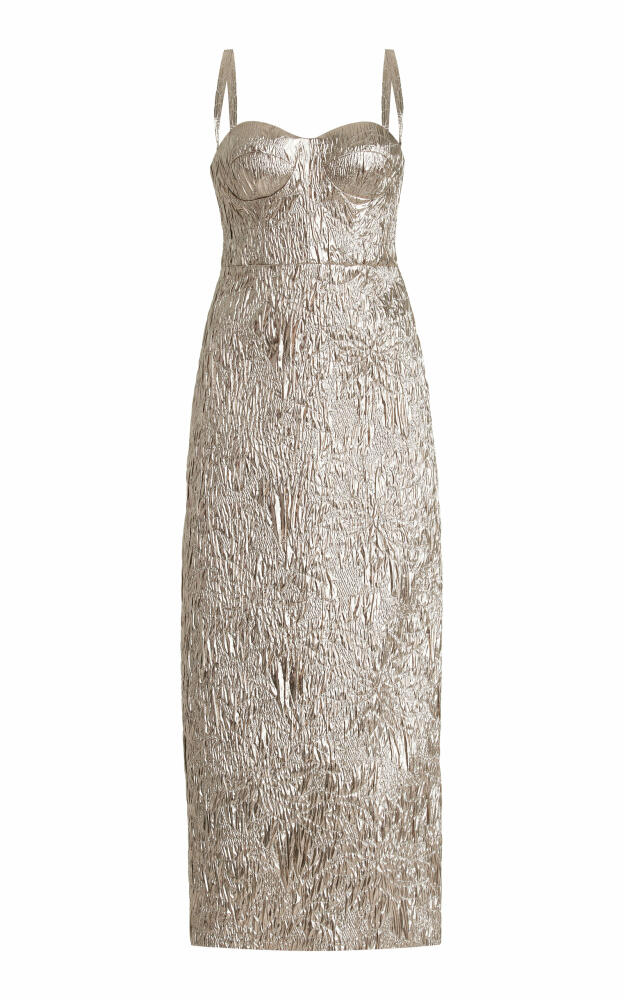 Sophie et Voila - Exclusive Metallic Jacquard Bustier Midi Dress - Silver Cover