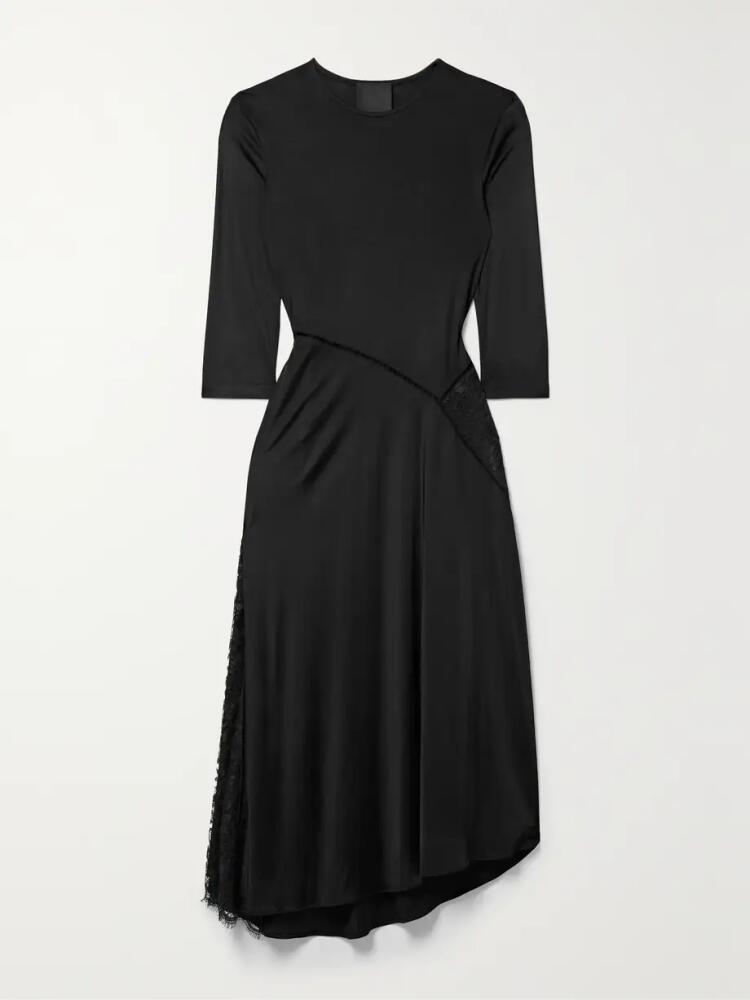 Givenchy - Asymmetric Lace-paneled Jersey Midi Dress - Black Cover