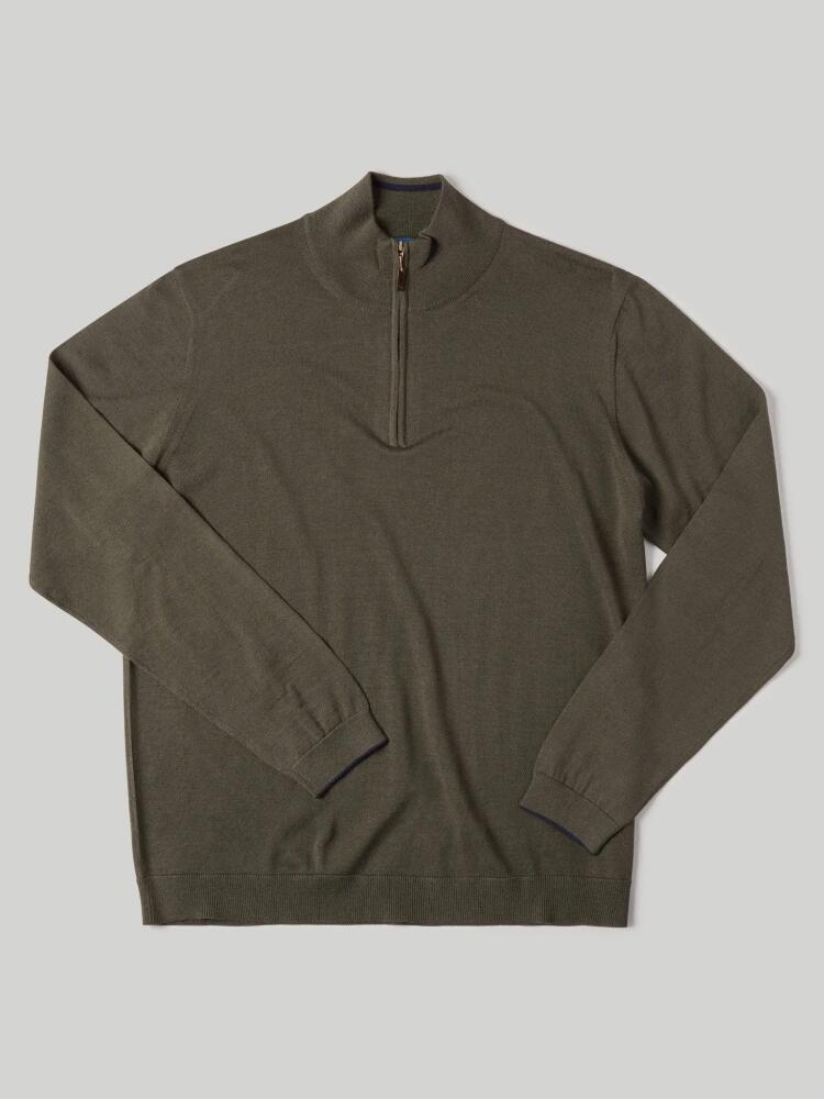 Robert Talbott Eastwood Quarter Zip Sweater in Olive Green With Navy Tipping Cover