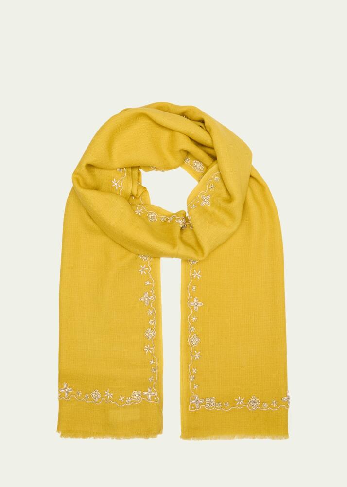 Janavi India Pearly Flowers Merino Wool Scarf Cover